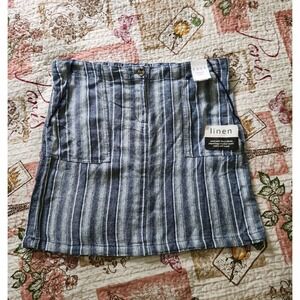dash Women's Linen Rayon‎ Striped Skirt Pockets Blue Gray Size L